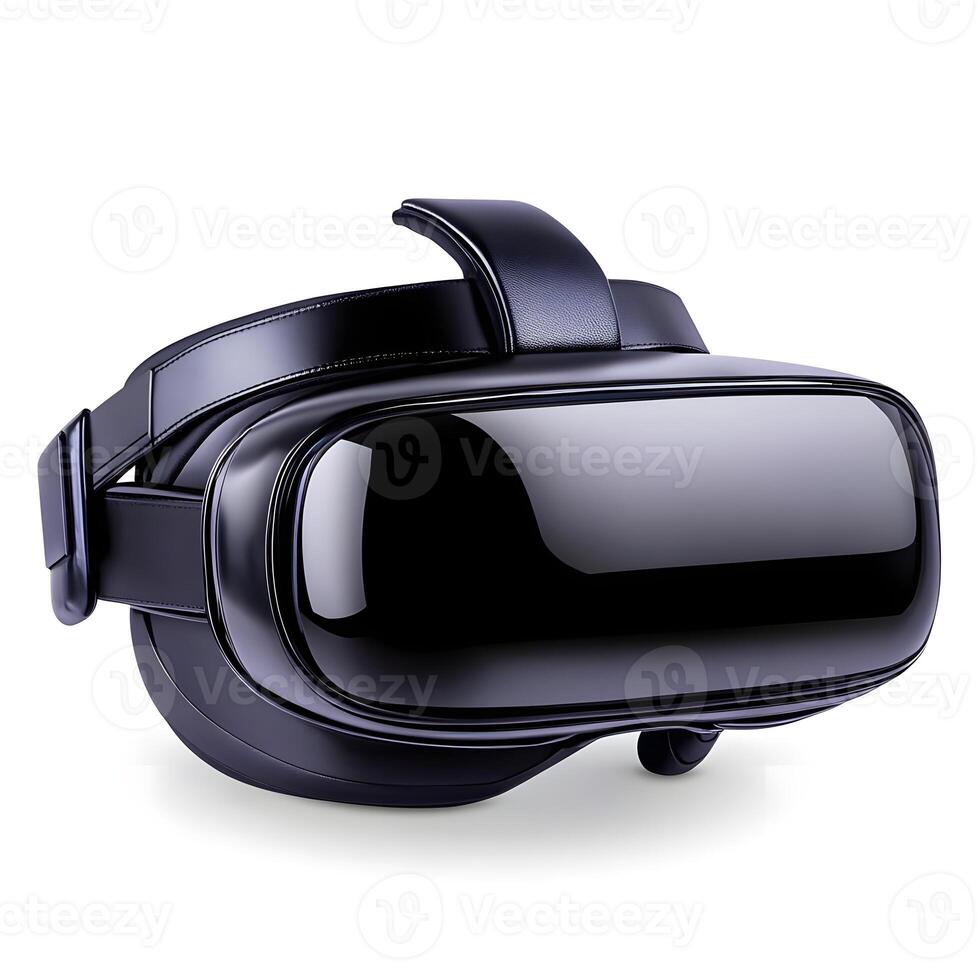 Sleek Black Virtual Reality Headset on a White Background for Immersive Gaming, Exploring New Realities, and High-Tech Entertainment Experiences photo