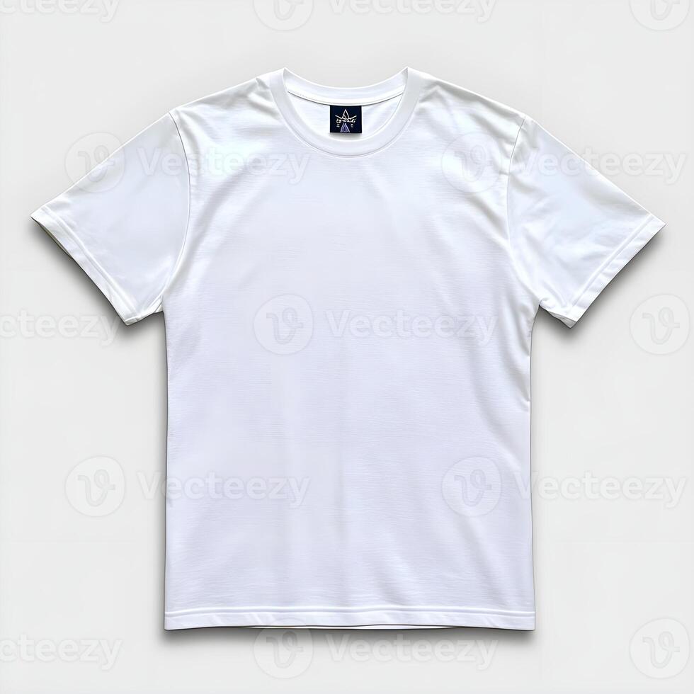 Unisex Plain White T-Shirt on Soft Background Ideal for Clothing Mockups, Fashion Displays, Apparel Design, or E-Commerce Presentations photo