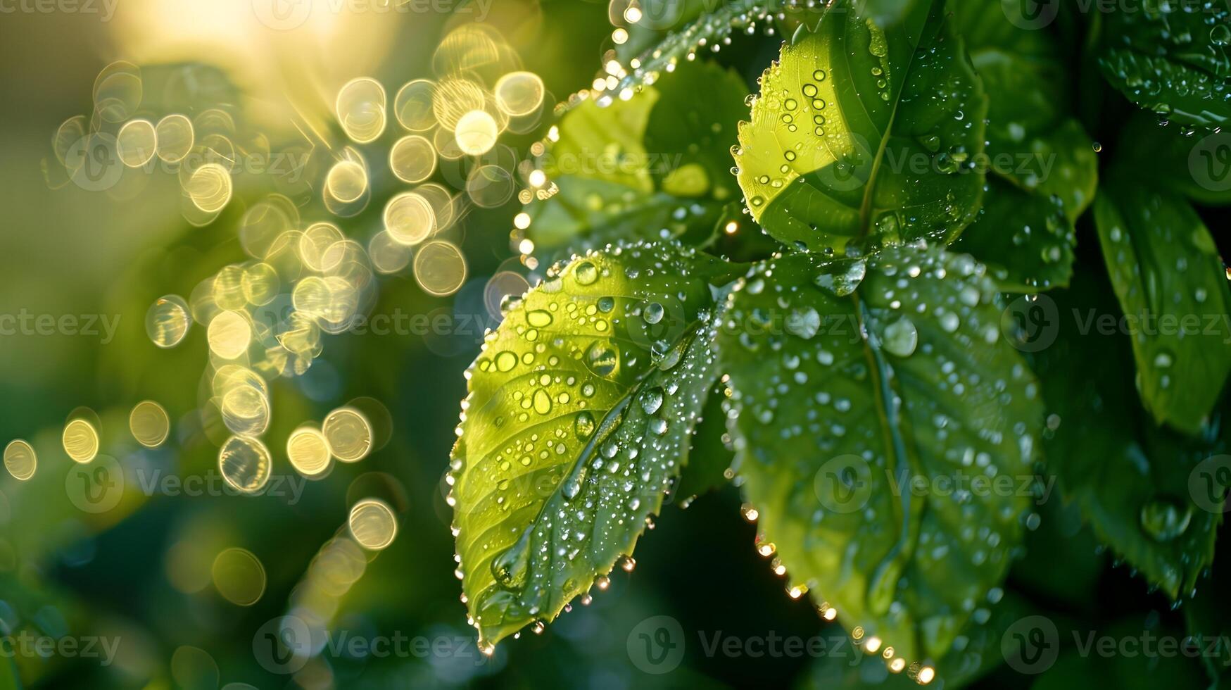 Dew Covered Leaves Basking in the Morning Sunlight photo
