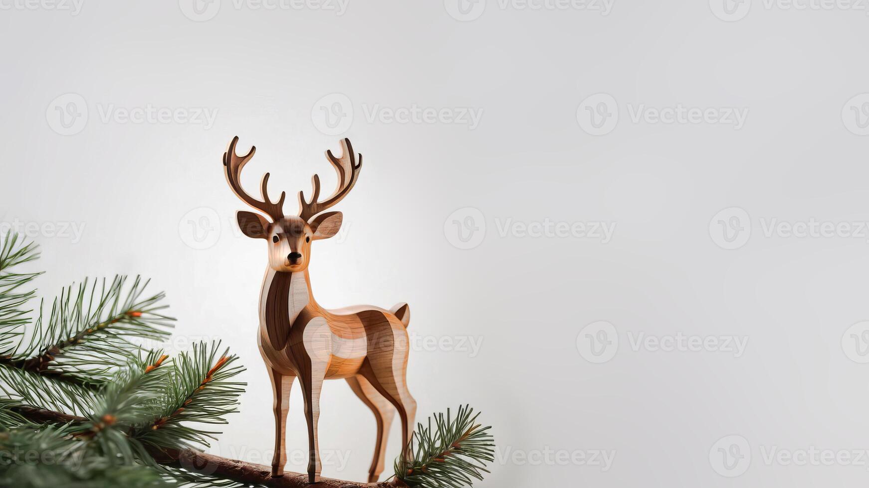 figurine of a wooden deer on a minimalistic New Year's background in Scandinavian style photo