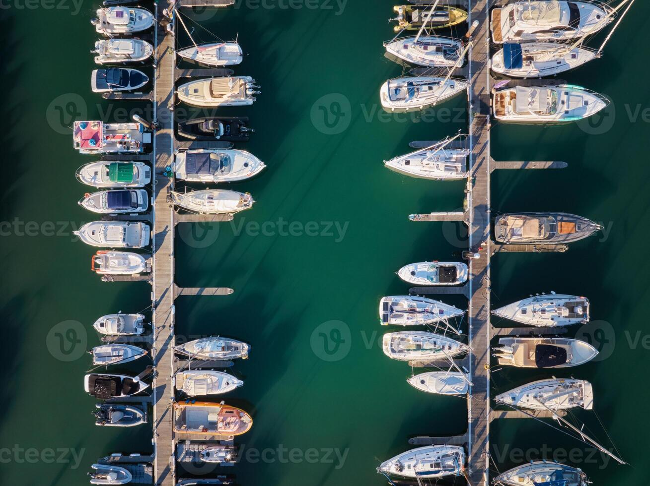 Marina with yachts top down view photo