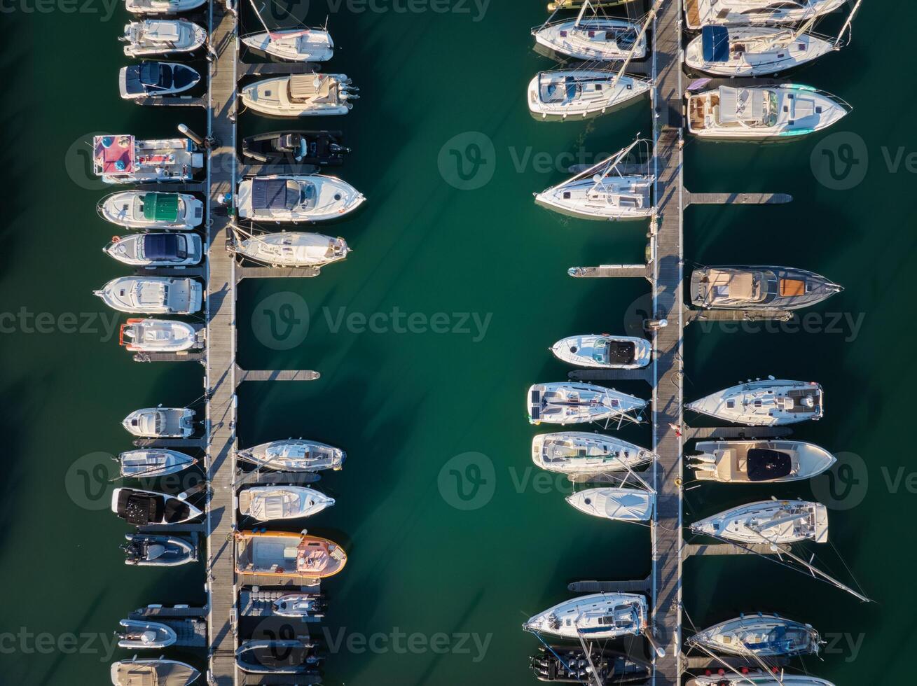 Marina with yachts top down view photo