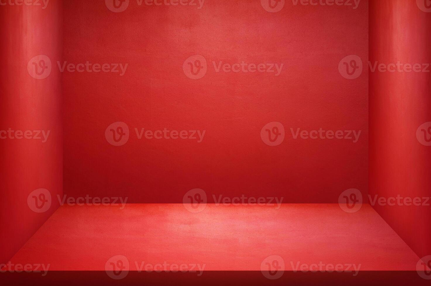 The floor and walls of the room are red as the background. photo
