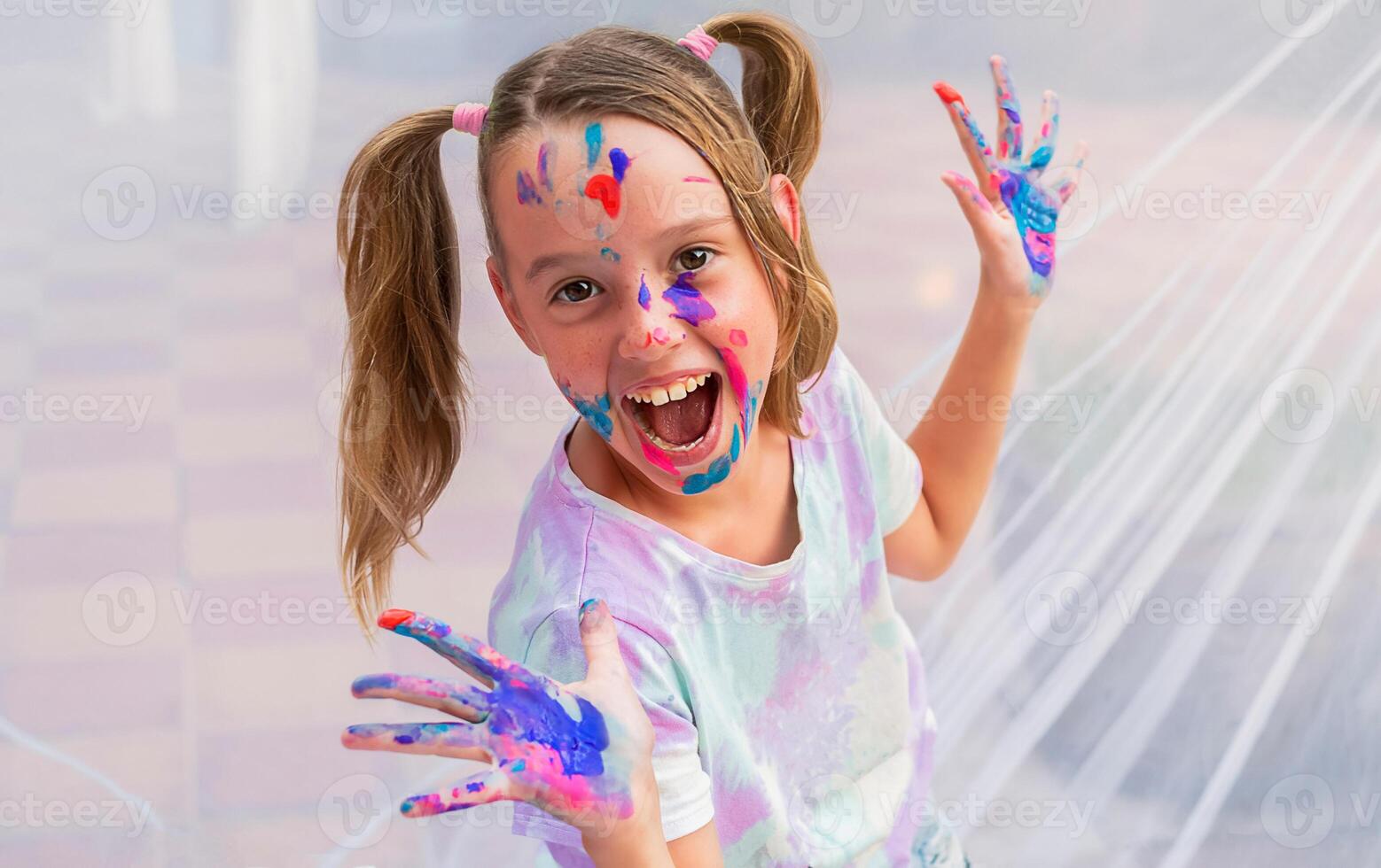 child was smeared with paint photo