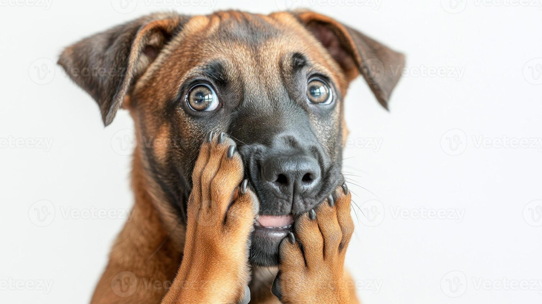 A curious puppy looks shocked, showcasing its playful nature and expressive eyes photo