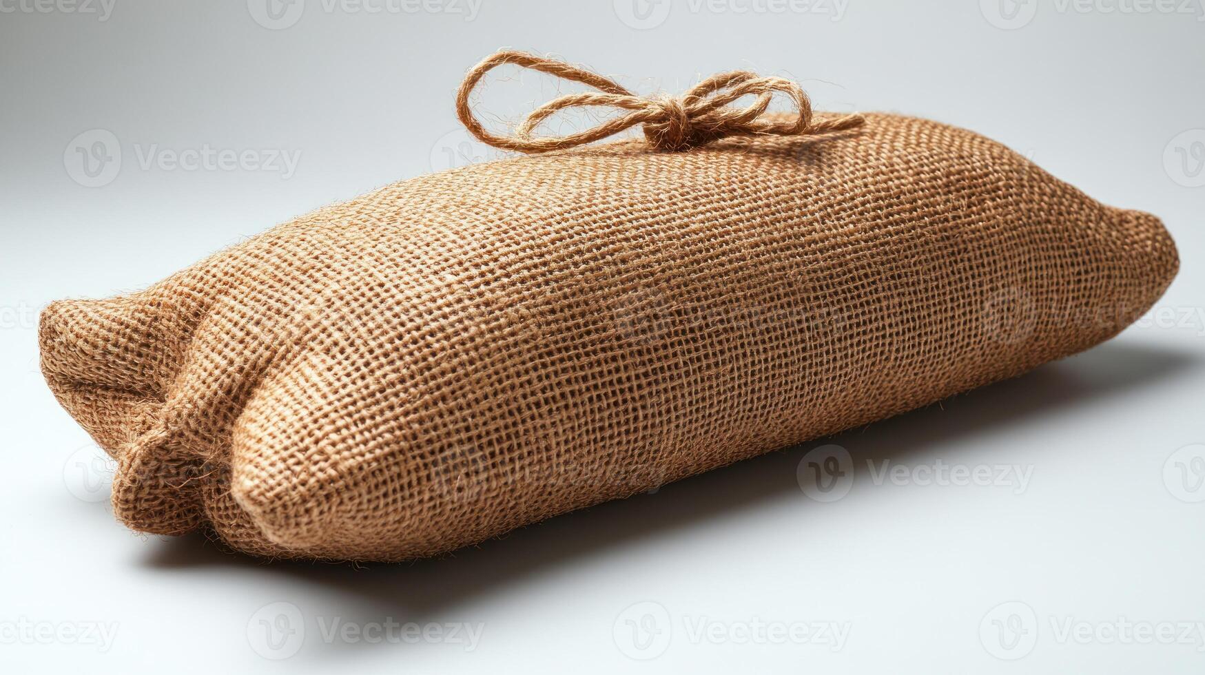 A beautifully crafted burlap sack displaying its rustic charm on a clean backdrop photo