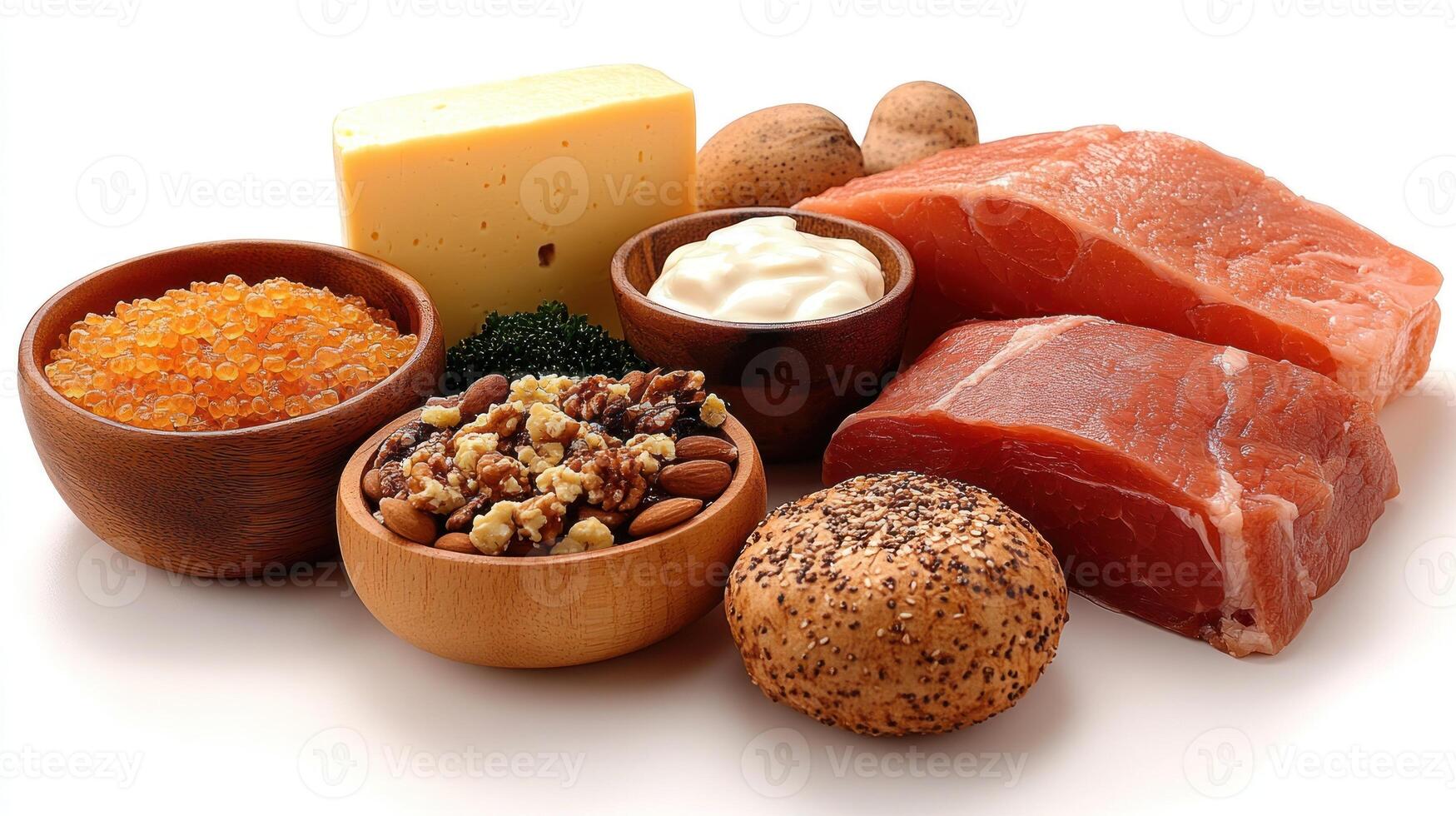 A vibrant arrangement of meats, cheese, nuts, and condiments invites culinary creativity photo