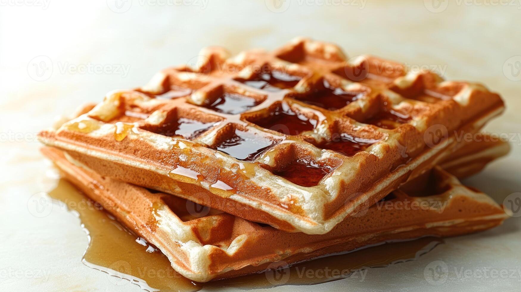 Deliciously golden waffles drenched in syrup await enjoyment at a quaint diner photo
