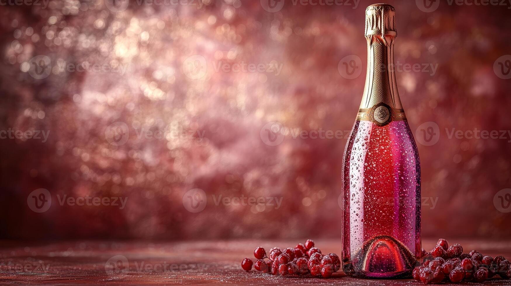 Celebrate with sparkling rose wine and fresh berries on a festive table, perfect for parties and special occasions in a cozy setting photo