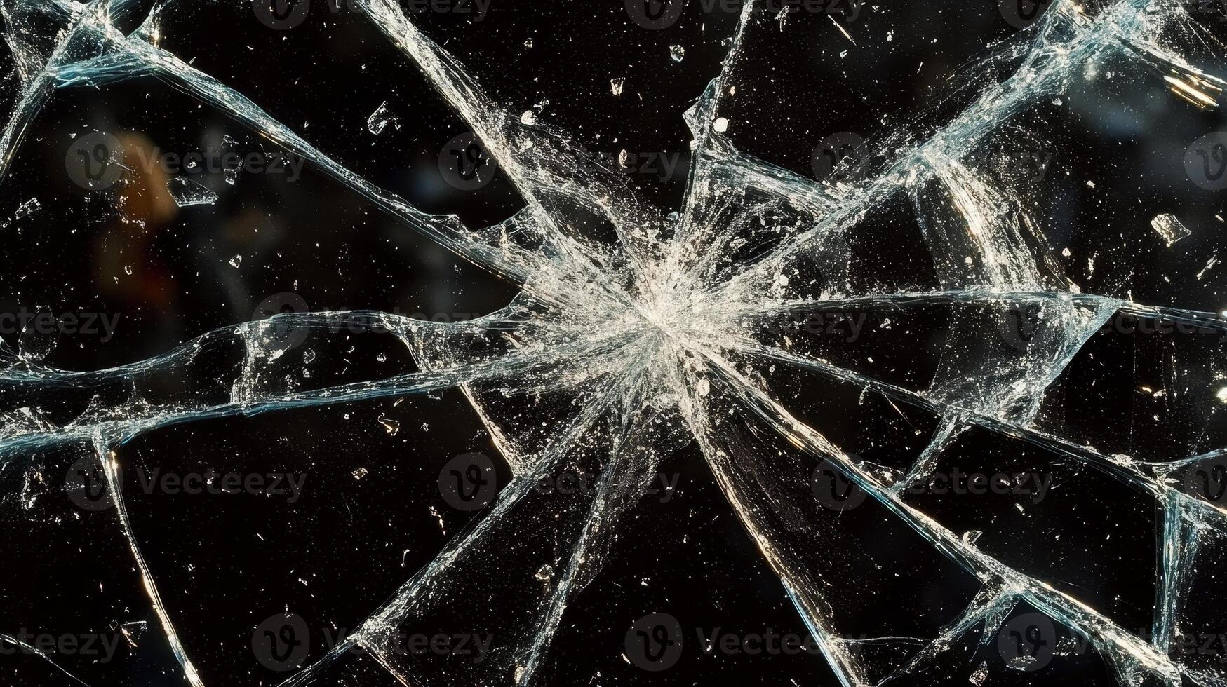 Shattered glass fragments create a fascinating array of reflective patterns in light photo