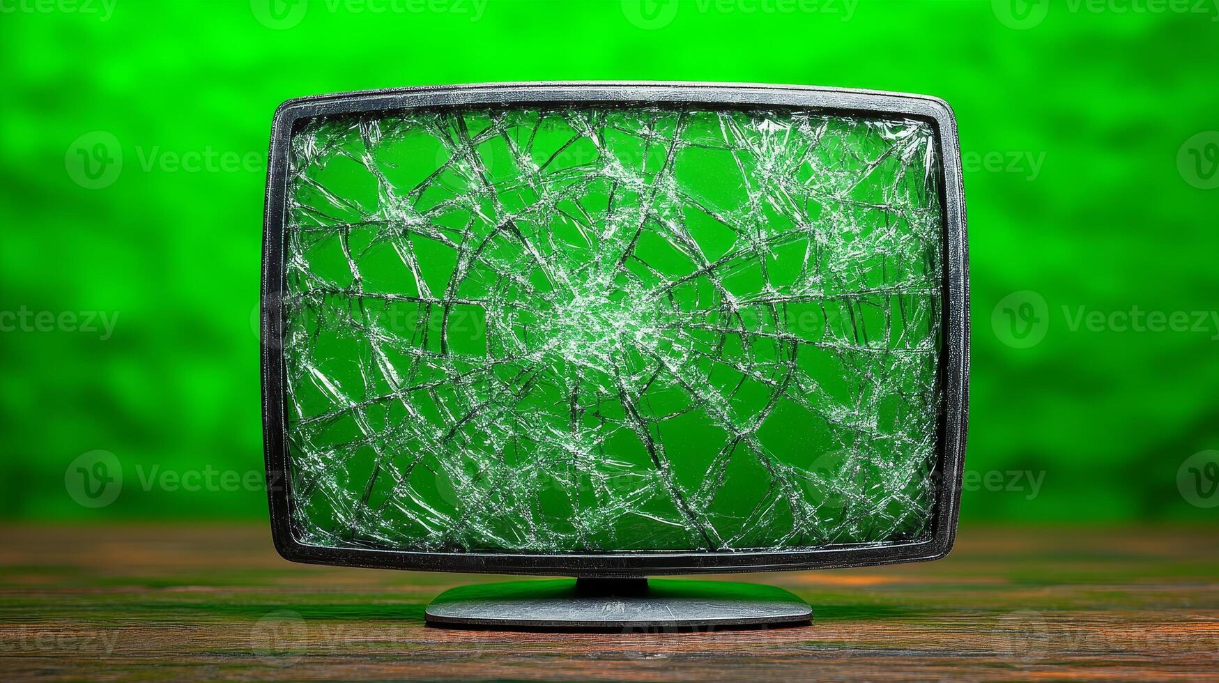 The shattered screen reflects a blend of colors, evoking feelings of loss and digital disruption photo