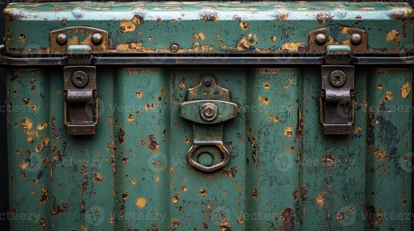The vintage trunk has a weathered look, full of history and ready to share its tale photo
