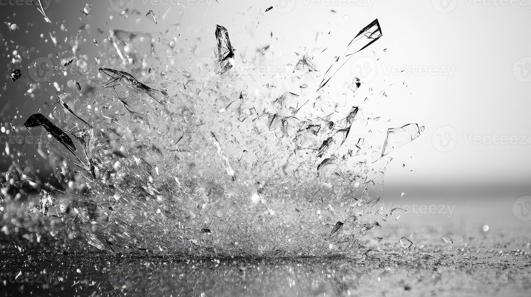 A striking burst of water and shards captivates in black and white simplicity photo