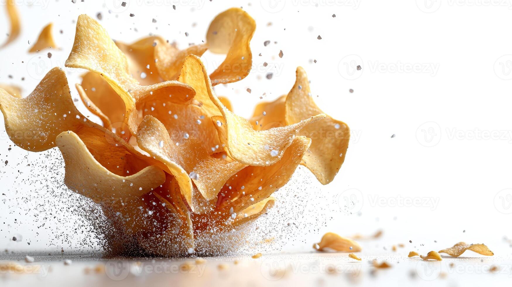 A burst of crispy potato chips splashes seasoning in an exhilarating display of taste and texture photo