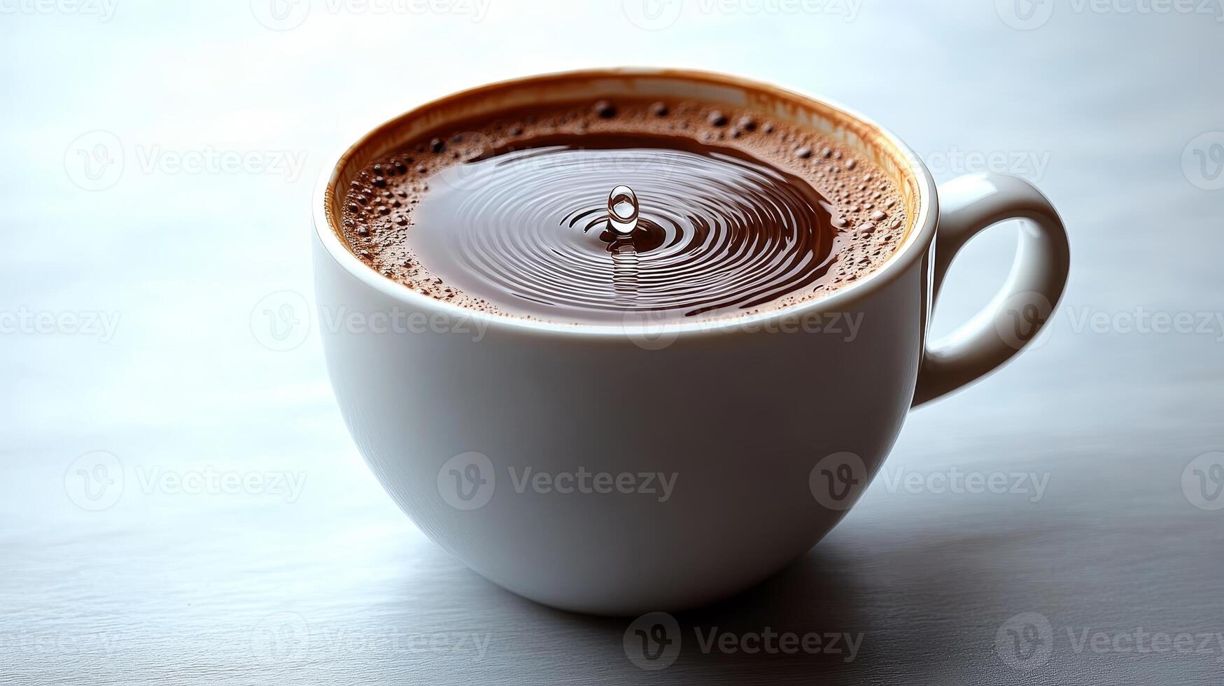 Steam rises from a freshly poured cup of coffee, creating gentle ripples on the surface photo