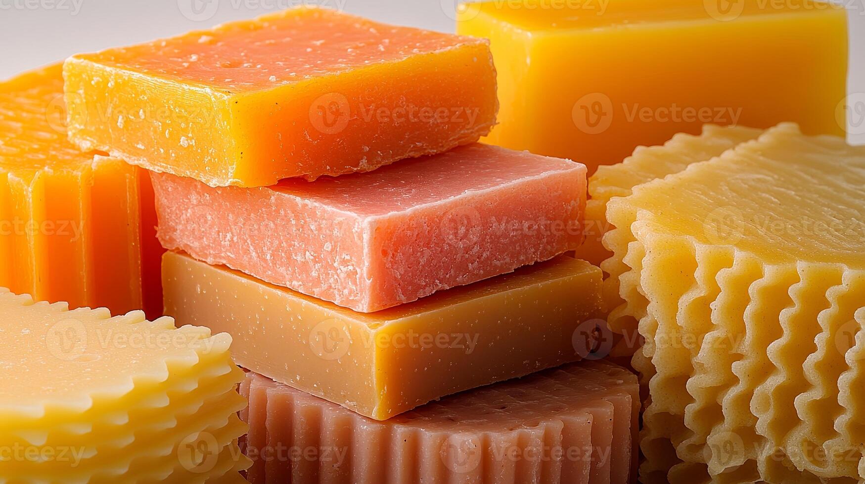 Handcrafted soaps in various vibrant colors are artistically arranged, highlighting artisanal skill photo