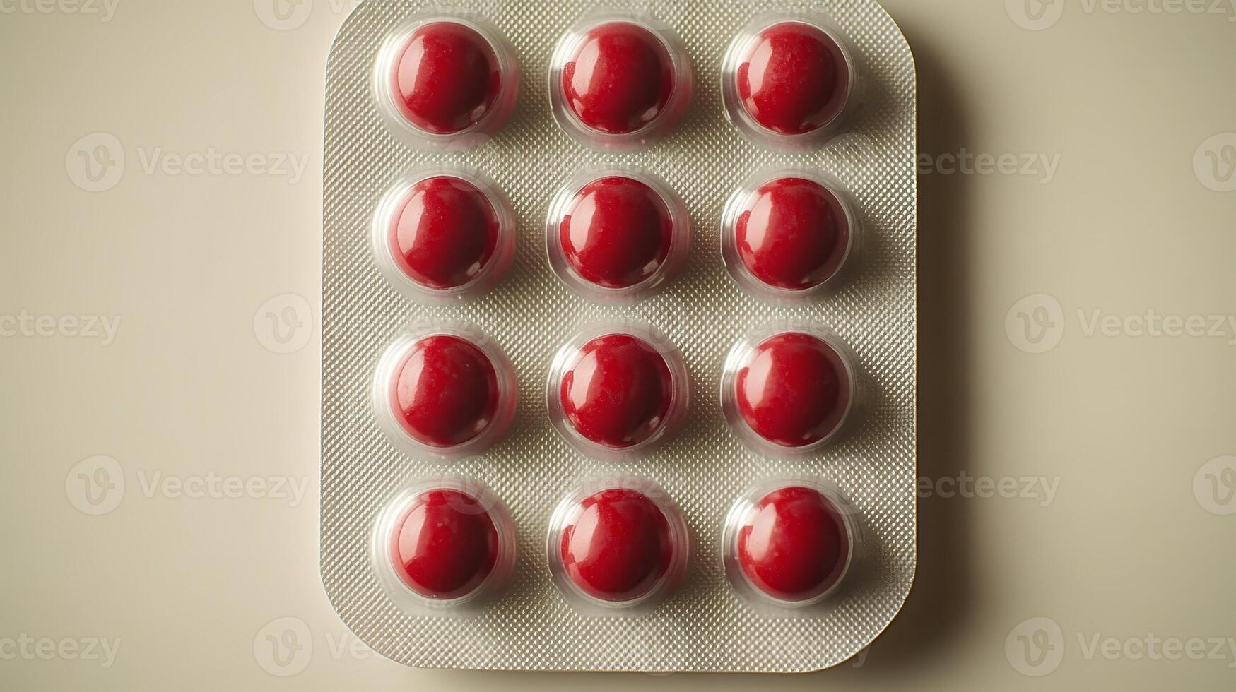 Bright red capsules align perfectly in a sleek blister pack, showcasing their allure photo