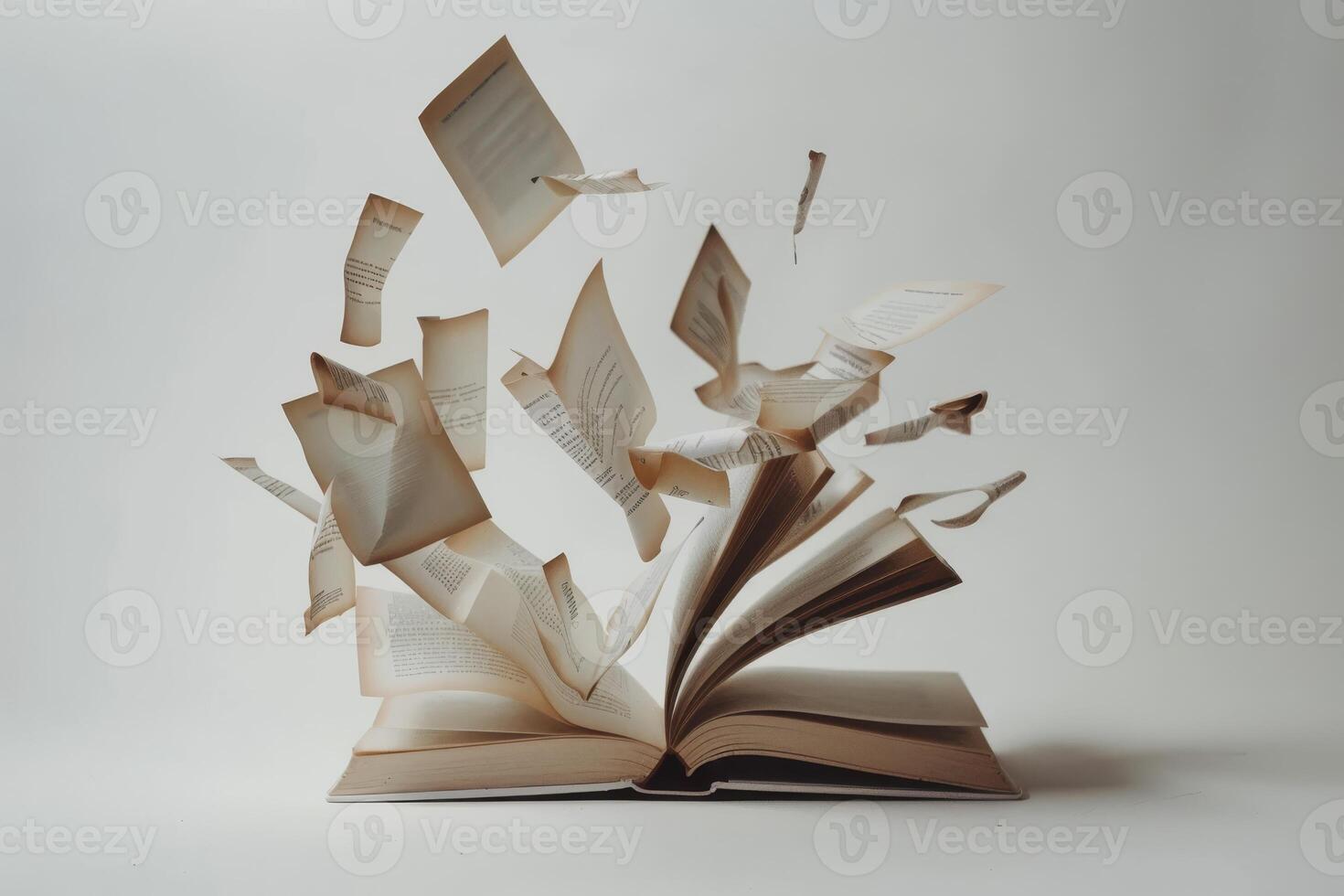An image illustrating an open book with pages fluttering, symbolizing creativity and imagination photo