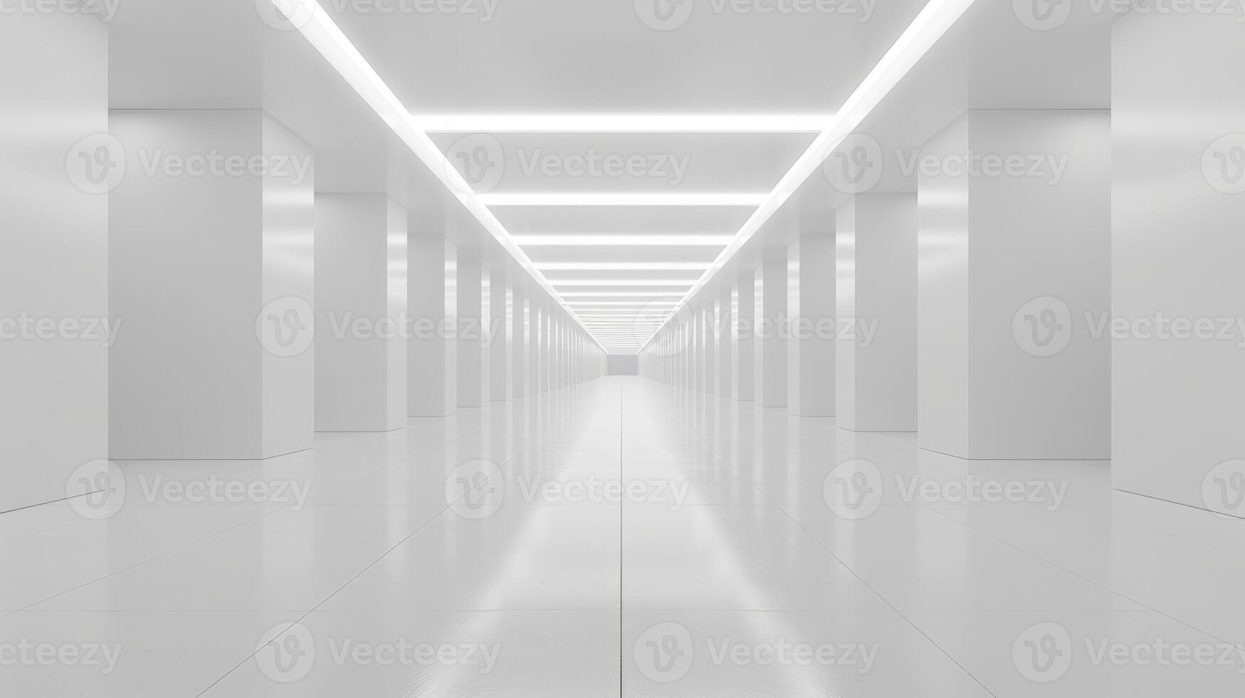 Futuristic White Corridor with Minimalist Design and LED Lighting for a sleek and clean ambiance photo