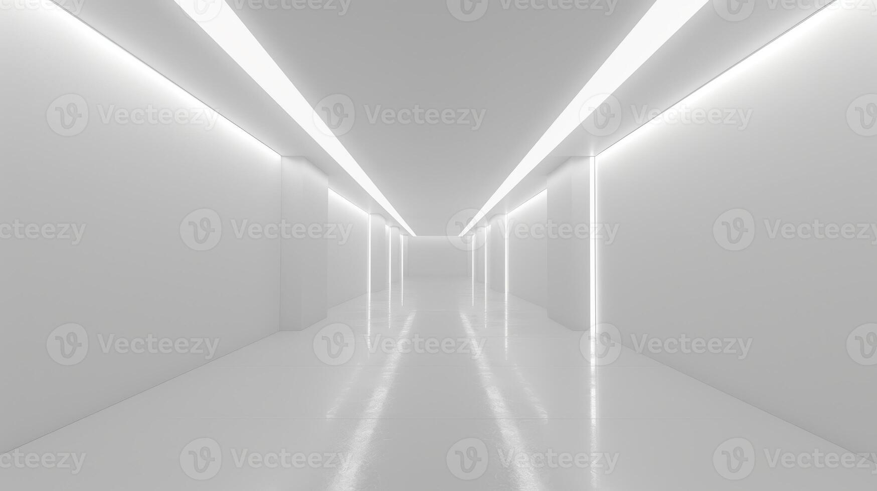 Futuristic White Corridor with Minimalist Design and LED Lighting for a sleek and clean ambiance photo