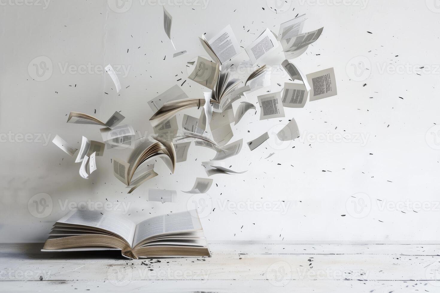An image illustrating an open book with pages fluttering, symbolizing creativity and imagination photo