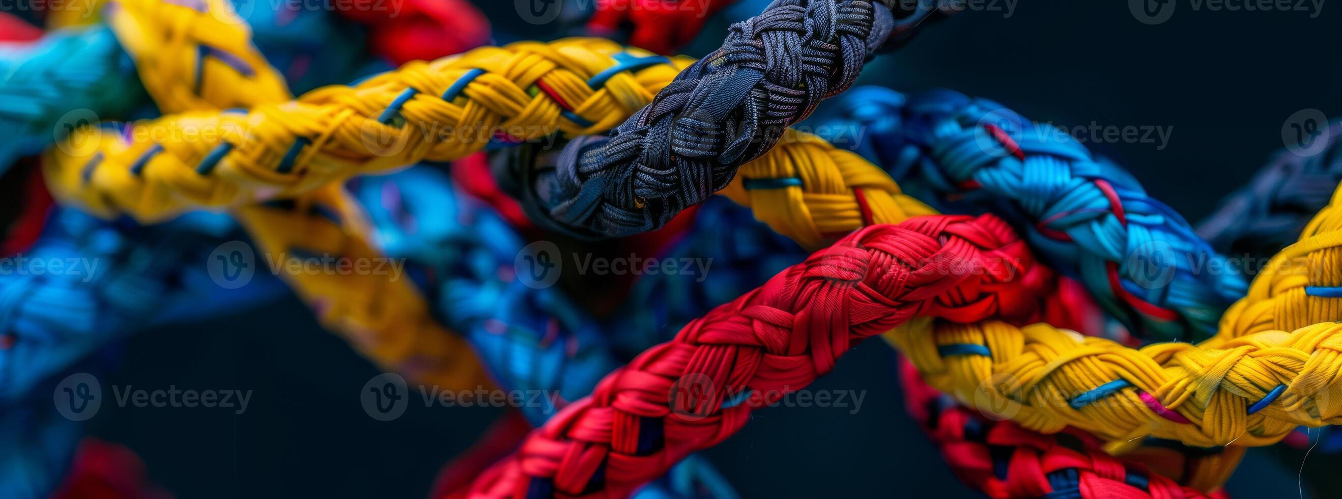 A lively, detailed image features colorful rope knots forming a geometric grid pattern photo