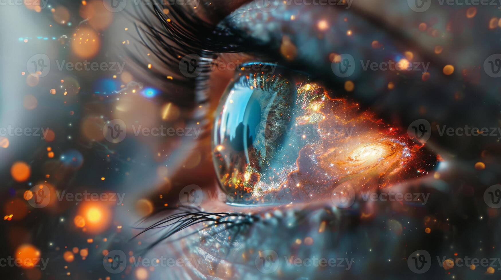 Cosmic Eye fusion of galaxy and human eye, blending celestial and earthly features in digital art photo