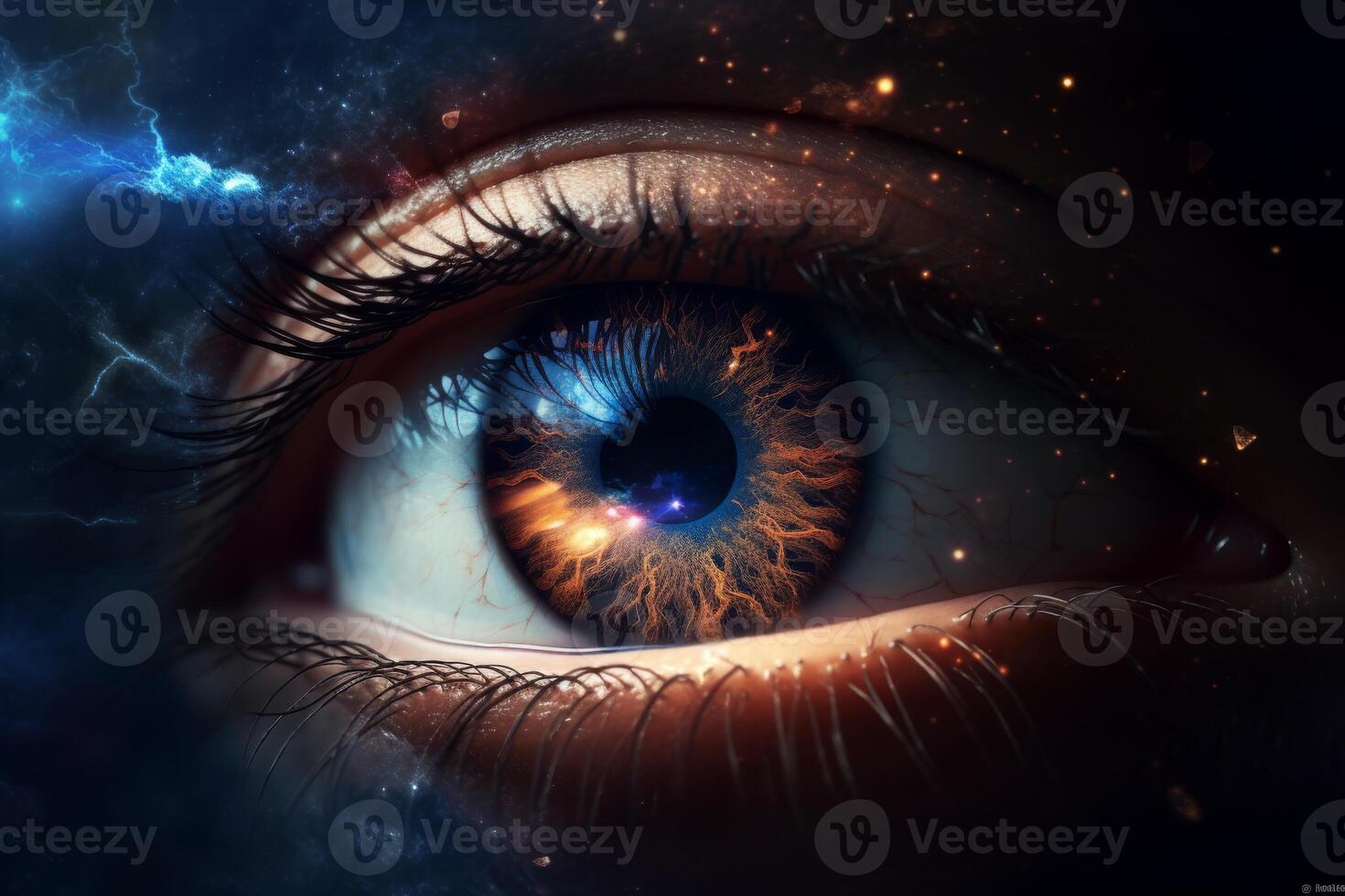 Cosmic Eye fusion of galaxy and human eye, blending celestial and earthly features in digital art photo