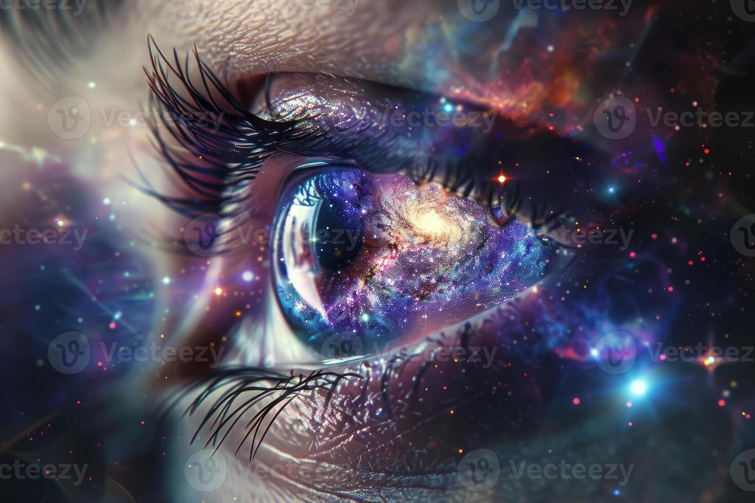 Embark on a cosmic journey as the universe reflects in the details of the human eye photo
