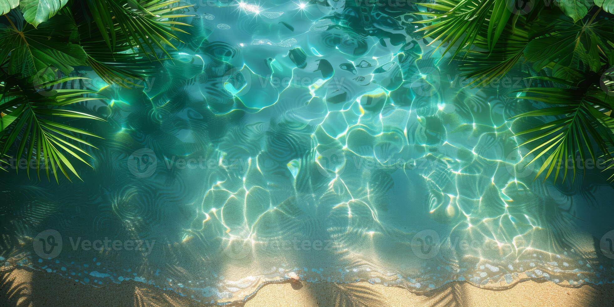 Tropical beach with clear water and sandy shore, perfect for a relaxing vacation photo
