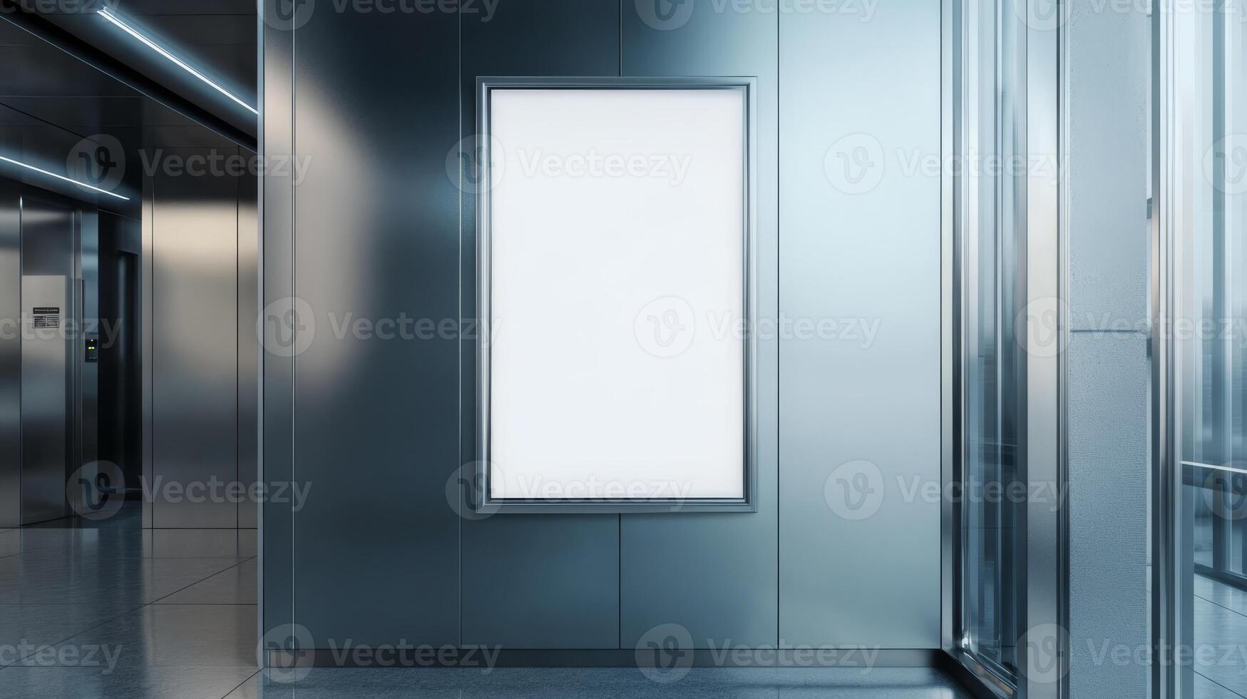 This elegant vertical poster template is perfect for glasswalled elevators, promoting your content and enhancing visibility in modern urban spaces where architecture meets modernity photo