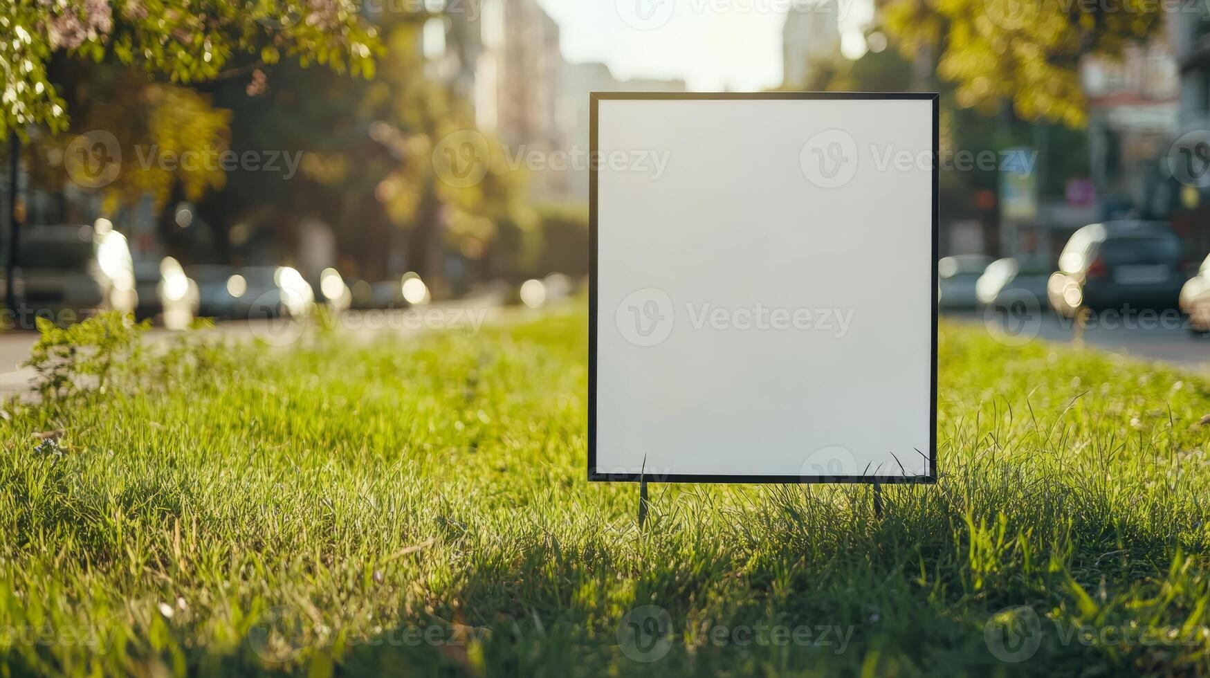 Blank billboard on grass in the city photo