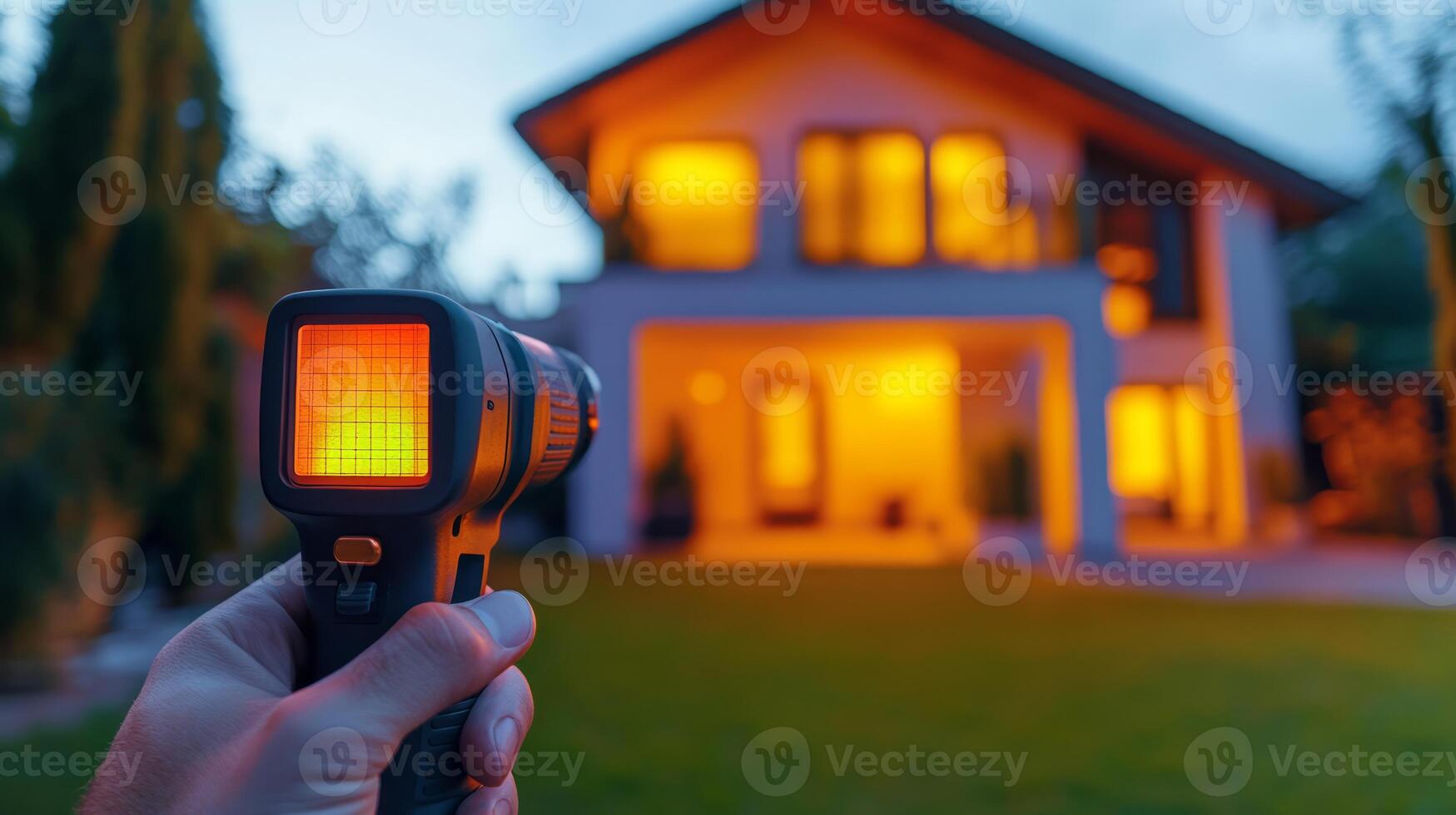 This thermal image clearly reveals various hotspots and insulation issues present on the exterior of a home, assisting professionals in conducting thorough energy efficiency assessments photo