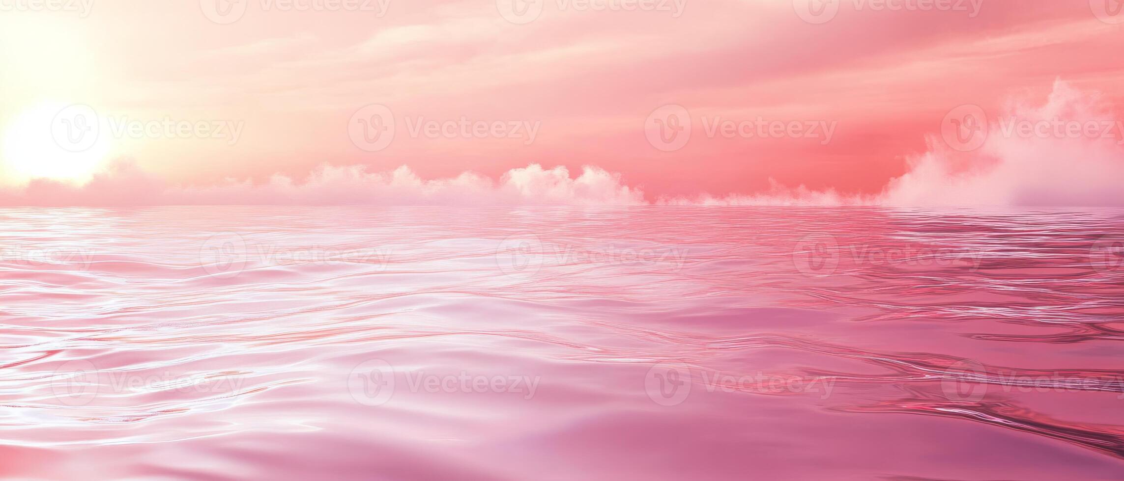 A serene and tranquil scene showcases a stunning pinkhued ocean at sunset, creating an ideal backdrop for various applications and providing soothing visual elements for relaxation and inspiration photo