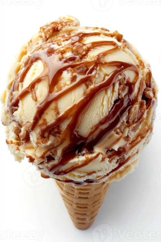 Enjoy a rich caramel swirl ice cream on a crispy cone, providing a creamy texture and amazing flavor that melts in your mouth, creating an unforgettable dessert to satisfy your sweet cravings photo
