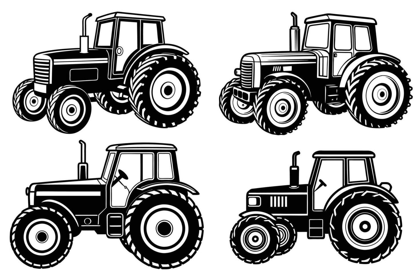 A tractor silhouette on a white background bundle vector