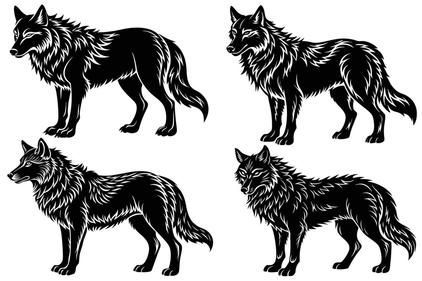 Set of wolf animal silhouette on white background vector