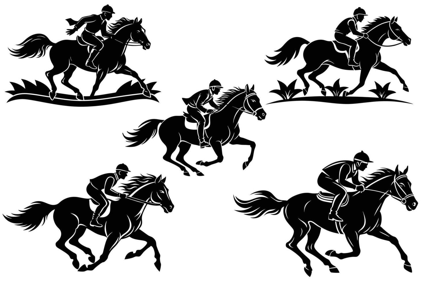 bundle of a man and a Horse race silhouette vector