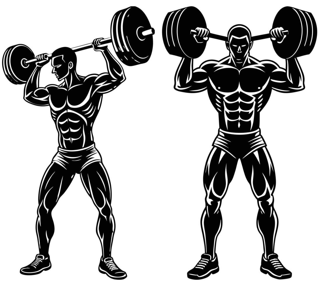 Gym exercise with barbell silhouettes. Good use for symbol, logo, mascot, icon, sign, or any design you want vector