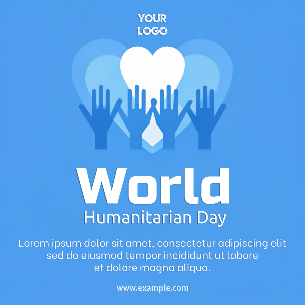 World Humanitarian Day celebration with hands and hearts in design psd