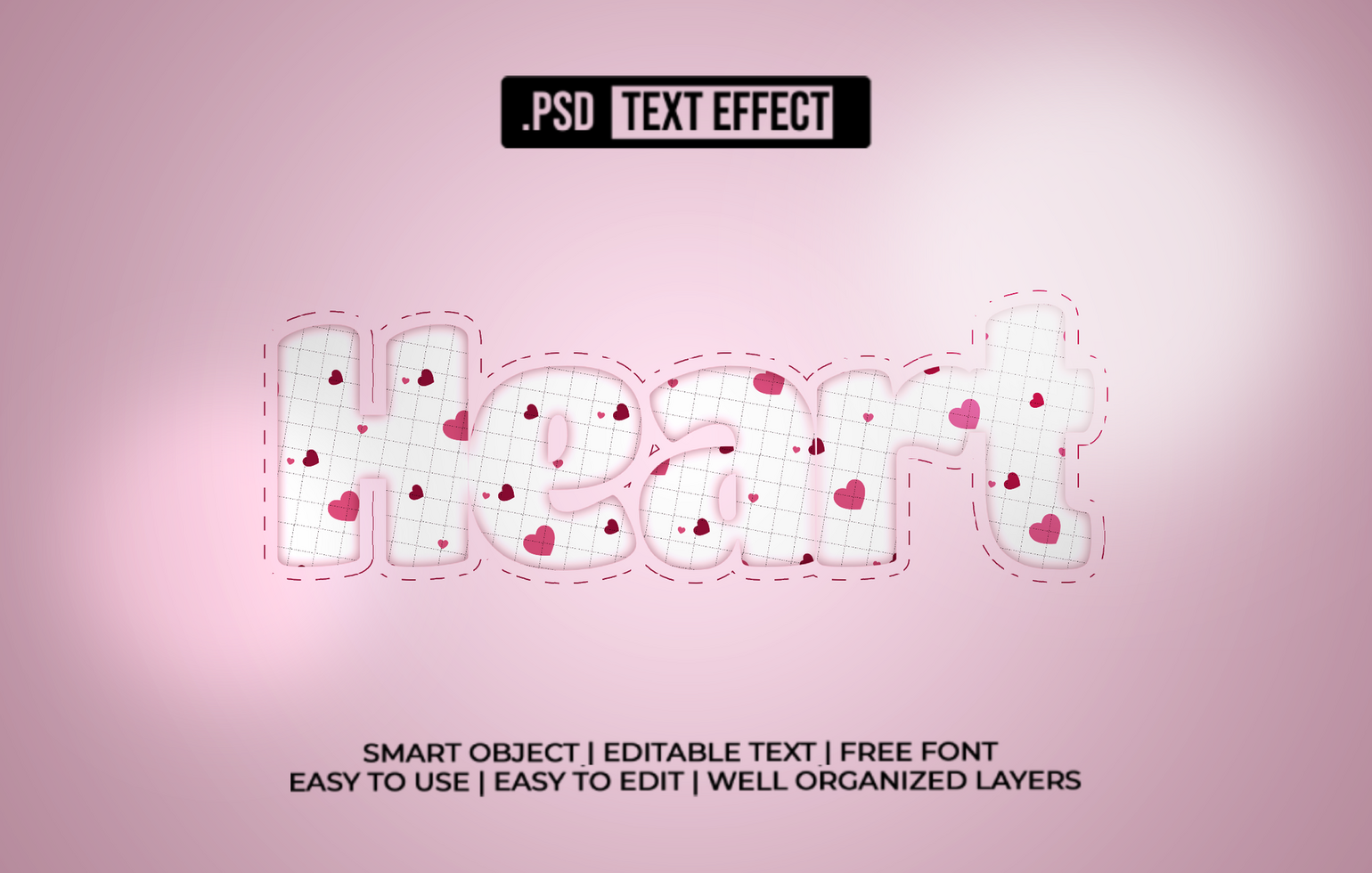 Heart Love Patterned Text Effect psd