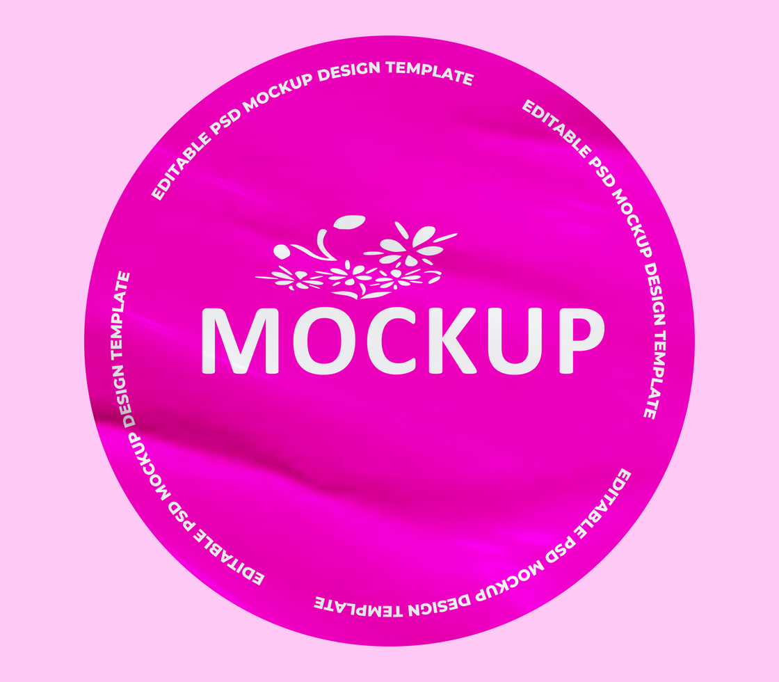 Glued Glossy Round Sticker Mockup Design Template psd