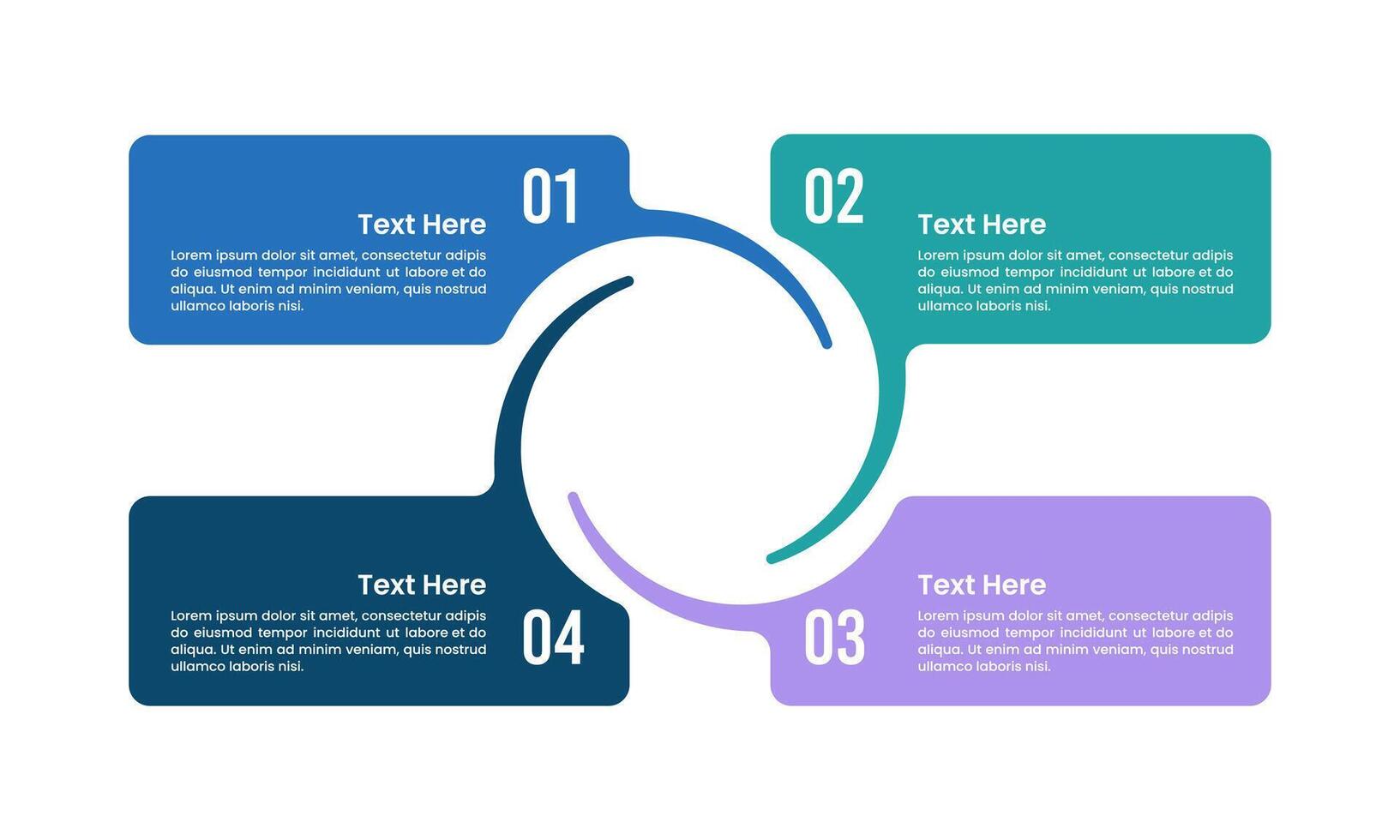 Infographic 4 processes combined into one in the middle. Presentation, Plan, Strategy and Productivity. vector