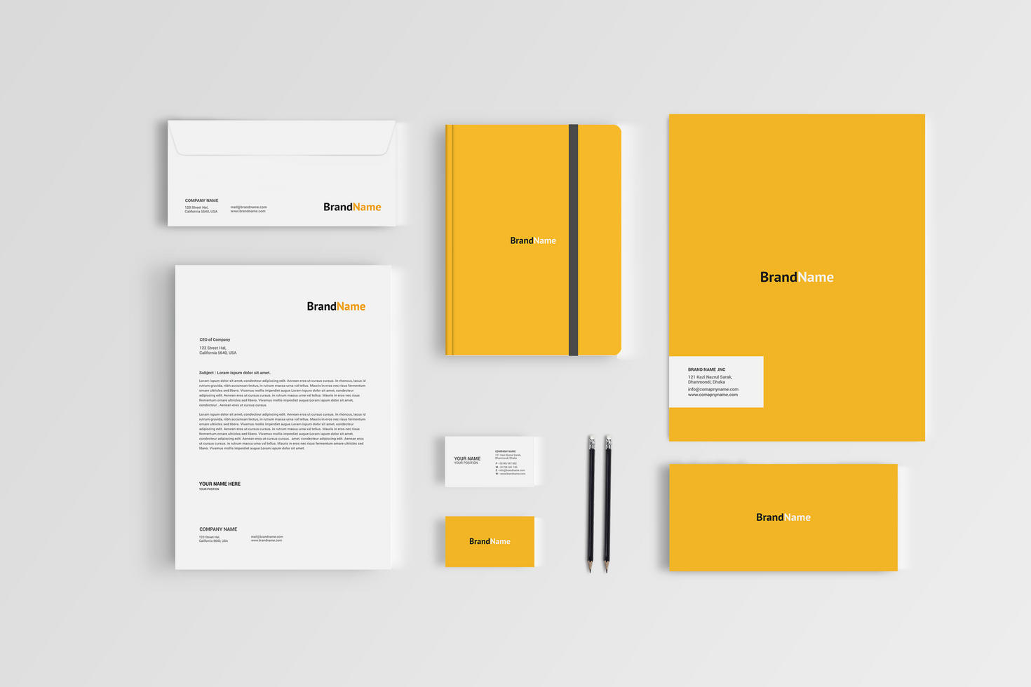 Folder, Business Card and Notebook Stationary Mockup Template psd