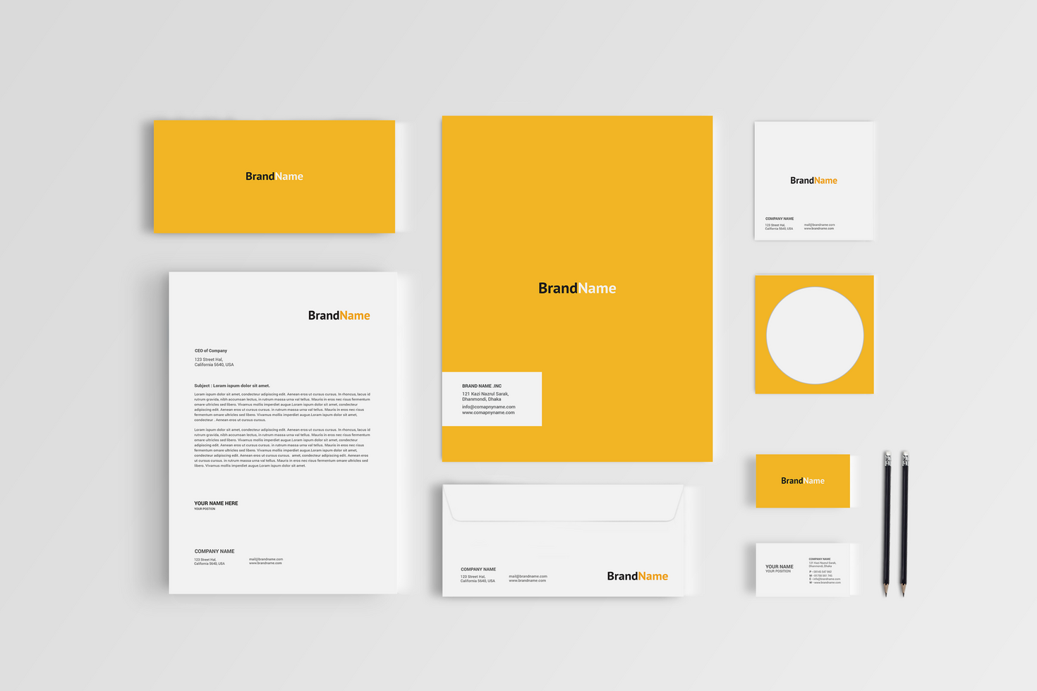 Folder, Envelop, Card, Notebook and Letterhead Stationary Mockup psd