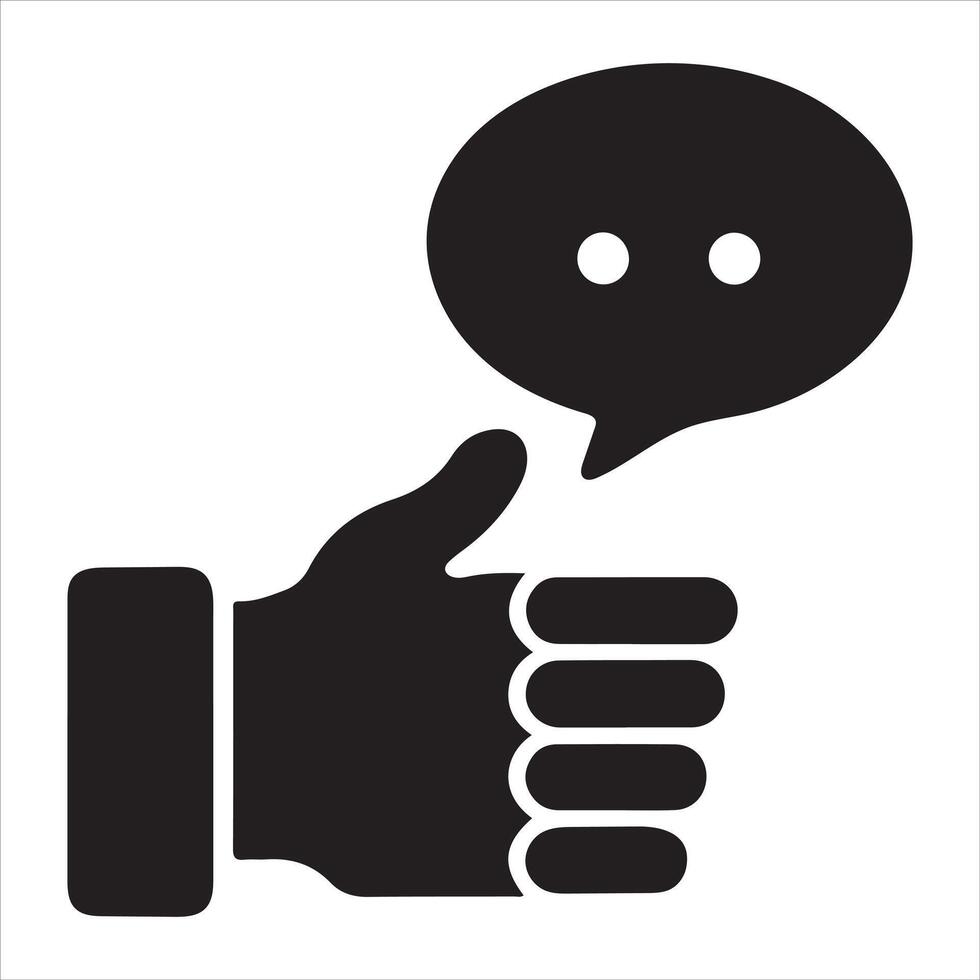 Hand with speech bubble icon for feedback, review, comment and message vector