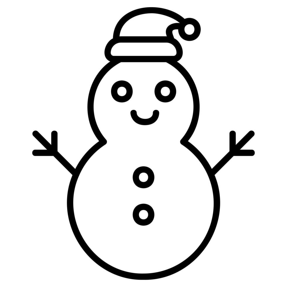 Snowman with Hat Smiling Outline Icon vector