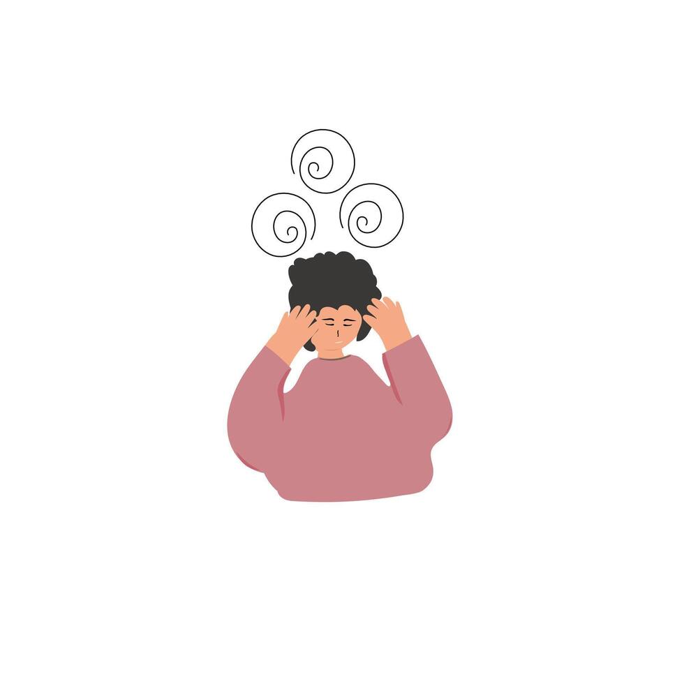Frustrated woman holding her head, struggling to cope with overwhelming emotions and the weight of daily challenges. vector