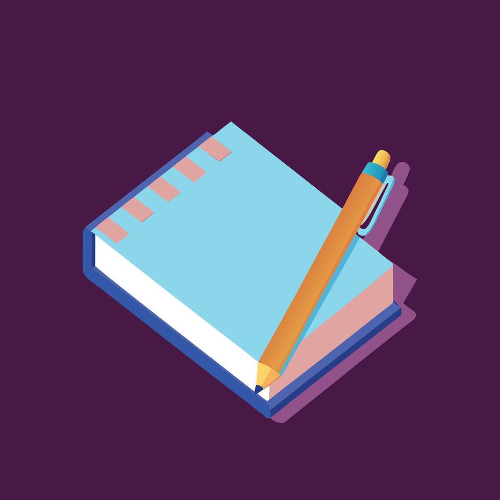 vibrant isometric style icon notebook and pen Illustration vector