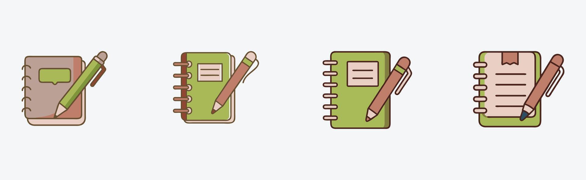 pen and paper Written icons set. Paper scroll, notepad, outline illustration set vector